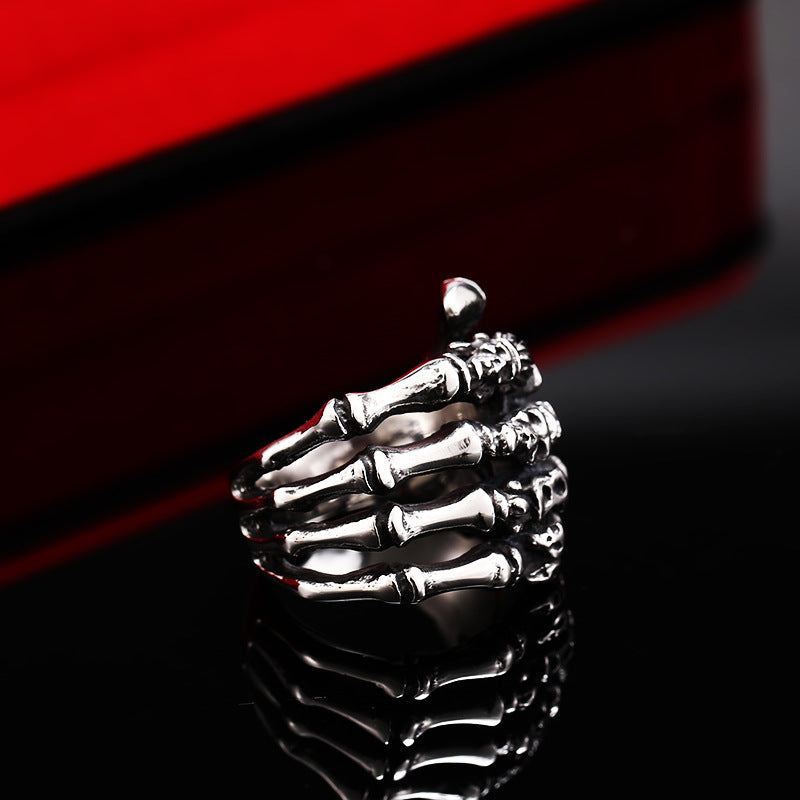Steel Warrior European And American Foreign Trade Jewelry Stainless Steel Personality Punk Bone Ring Men's Retro Ring