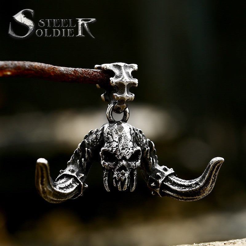 Steel Warrior Punk Style Hip Hop Stainless Steel Pendant New European And American Retro Skull Titanium Steel Pendant Jewelry