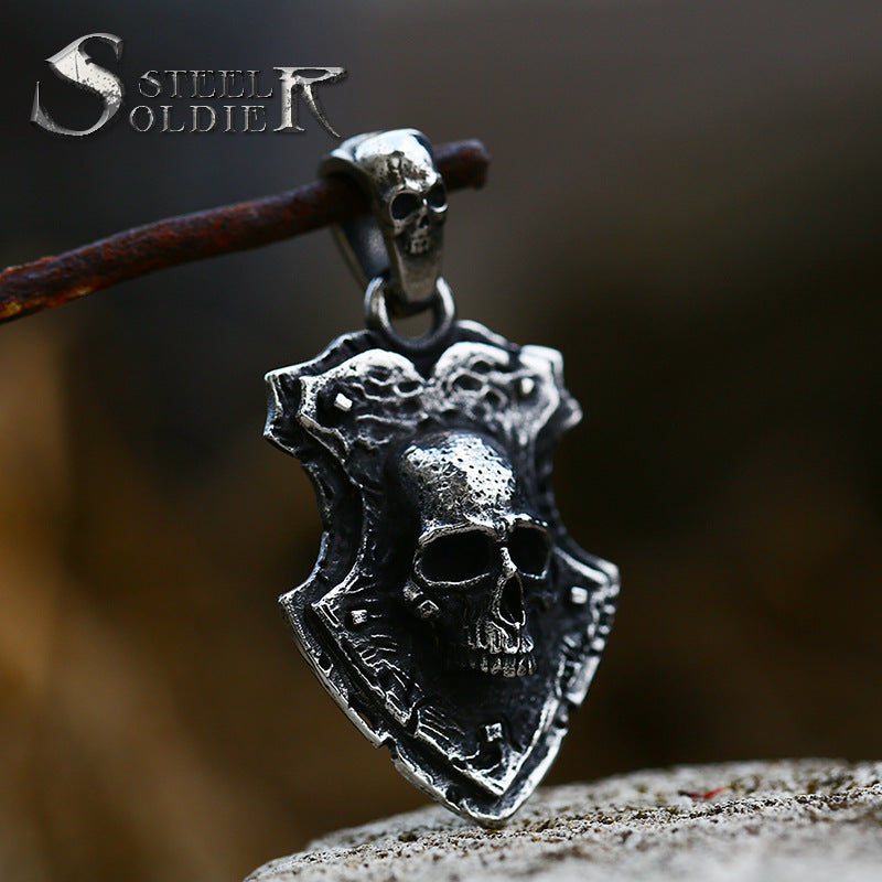 Steel Warrior Hip Hop Punk Style Skull Titanium Steel Pendant Cross-border New Retro Distressed Stainless Steel Pendant