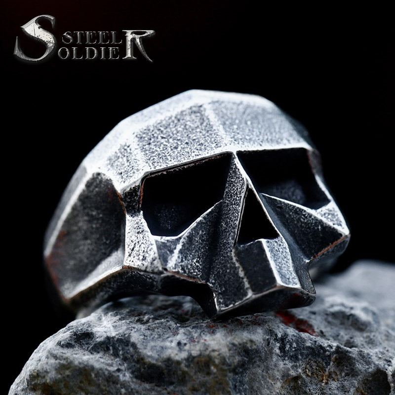 Iron And Steel Warrior Hip Hop Skull Titanium Steel Ring Foreign Trade Retro Stainless Steel Robot Ghost Head Ring