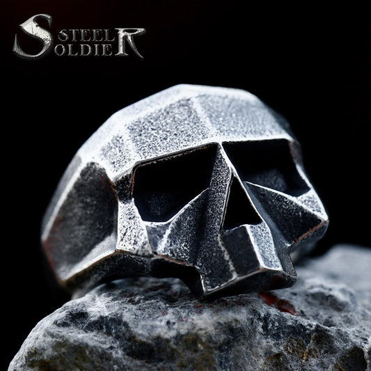 Iron And Steel Warrior Hip Hop Skull Titanium Steel Ring Foreign Trade Retro Stainless Steel Robot Ghost Head Ring