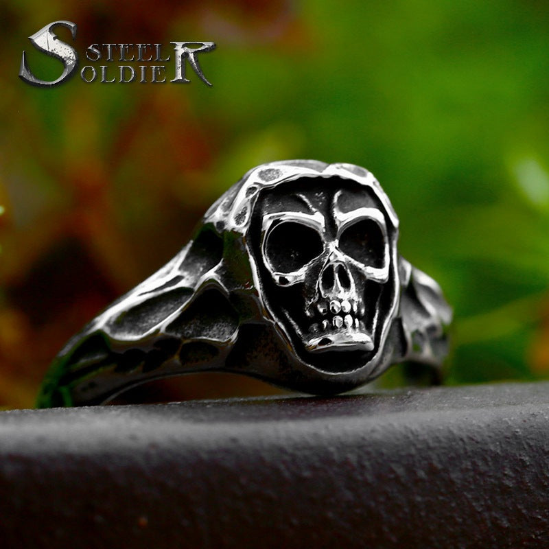 Steel Warrior Punk Style Hip Hop Titanium Steel Ring Jewelry Foreign Trade New Stainless Steel Skull Ring