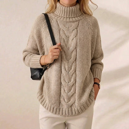 Oatmeal Braid Turtleneck Chunky Oversized Cable Knit