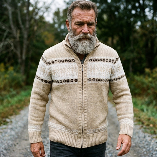 Oatmeal Cross Stitch Stripe Full Zip