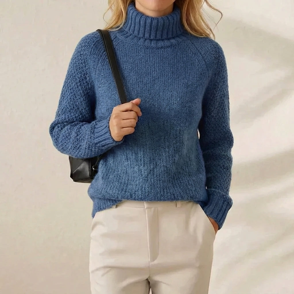 Ocean Depth Turtleneck Chunky Blue Raglan Knit Sweater