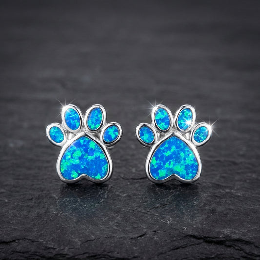 Oceanic Paw Necklace + Earrings Set In Blue Opal And Silver