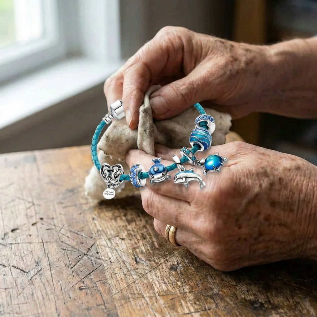 Oceano Bracelet + Charms Included In Leather And Silver