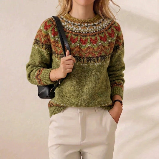 Olive Grove Harvest Fair Isle Icelandic Wool Sweater