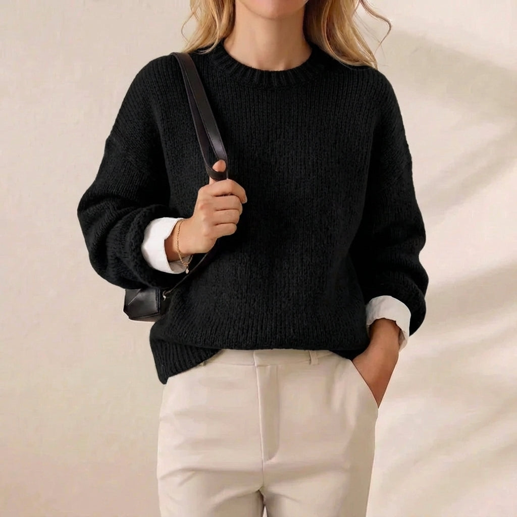 Onyx Essentials Layered Cuff Crew Neck Knit Pullover