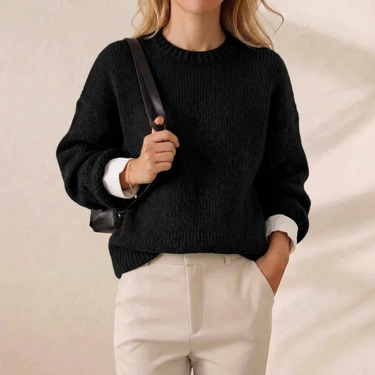 Onyx Essentials Layered Cuff Crew Neck Knit Pullover
