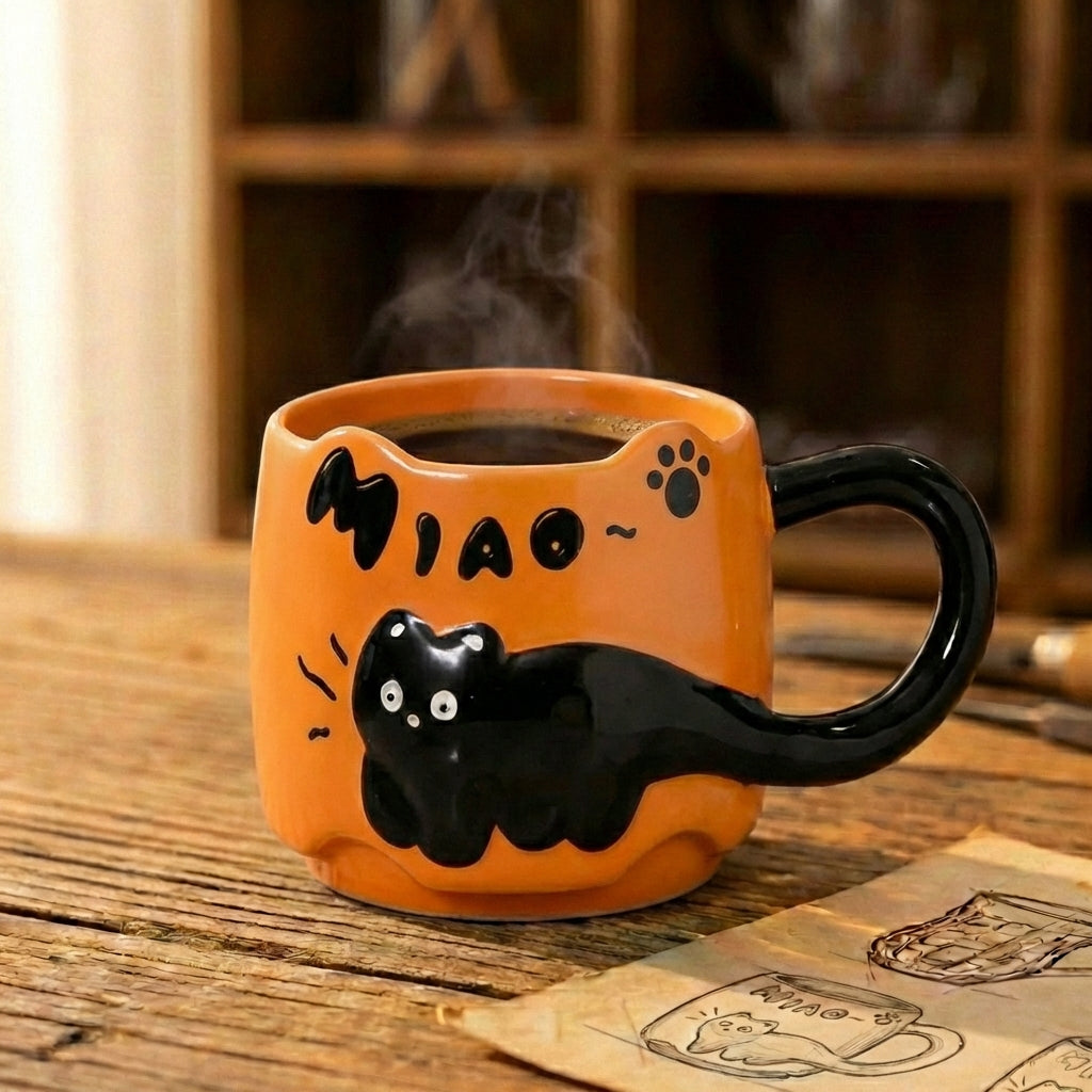Orange Miao Cat Tail Mug