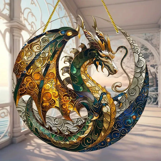 Ornate Dragon Medallion Suncatcher   Baroque Style