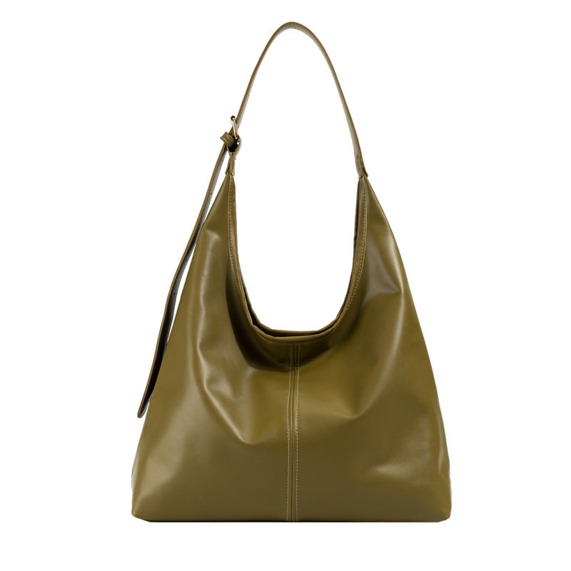 Oversized Smooth Leather Slouch Hobo Bag – Minimalist Wide Strap Shoulder Tote