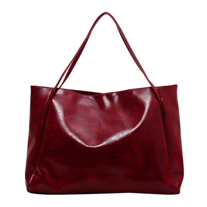 Oversized Washed Leather Slouch Tote Bag – Large Capacity Soft Shoulder