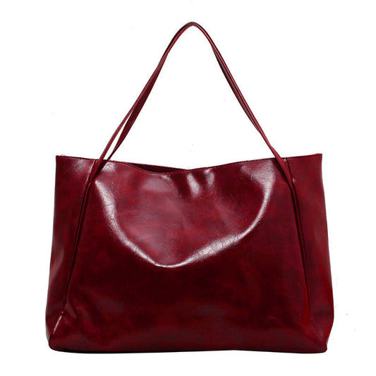 Oversized Washed Leather Slouch Tote Bag – Large Capacity Soft Shoulder