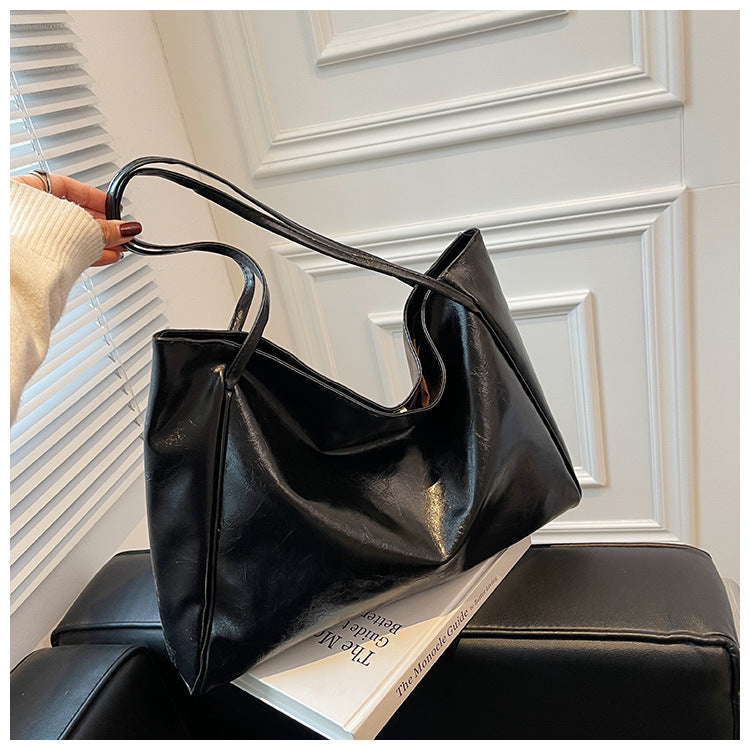 Oversized Washed Leather Slouch Tote Bag – Large Capacity Soft Shoulder
