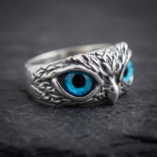 Owl Of Good Luck Adjustable Ring In Silver And Opal
