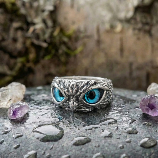 Owl Of Good Luck Adjustable Ring In Silver And Opal