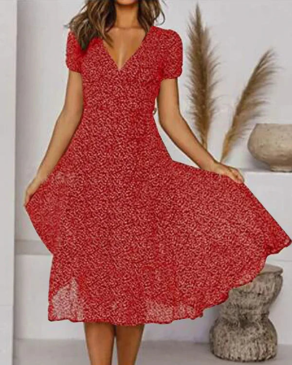 Floral V Neck Fit & Flare Dress
