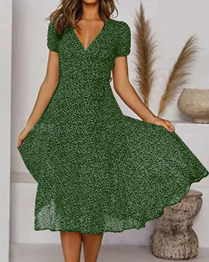 Floral V Neck Fit & Flare Dress