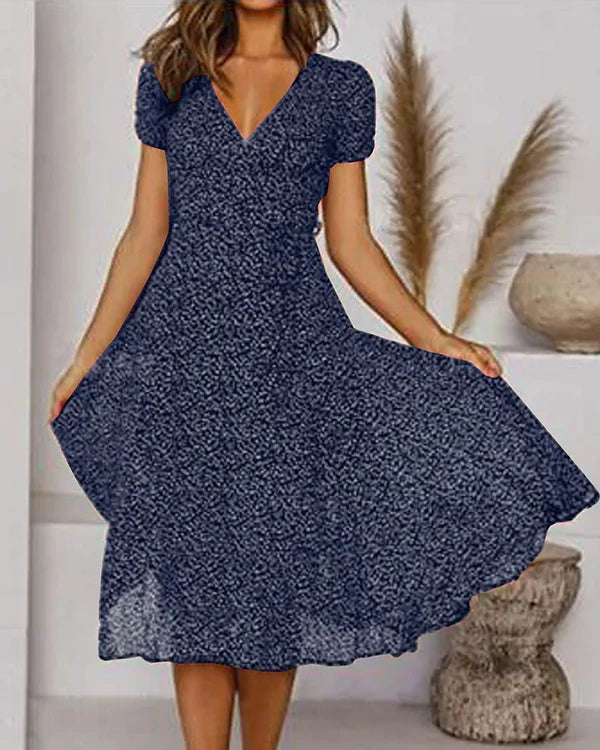 Floral V Neck Fit & Flare Dress