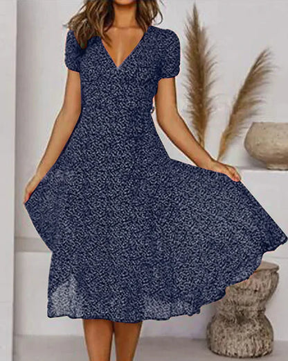 Floral V Neck Fit & Flare Dress