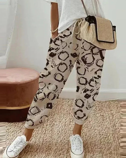 Trousers Beige With Abstract Print