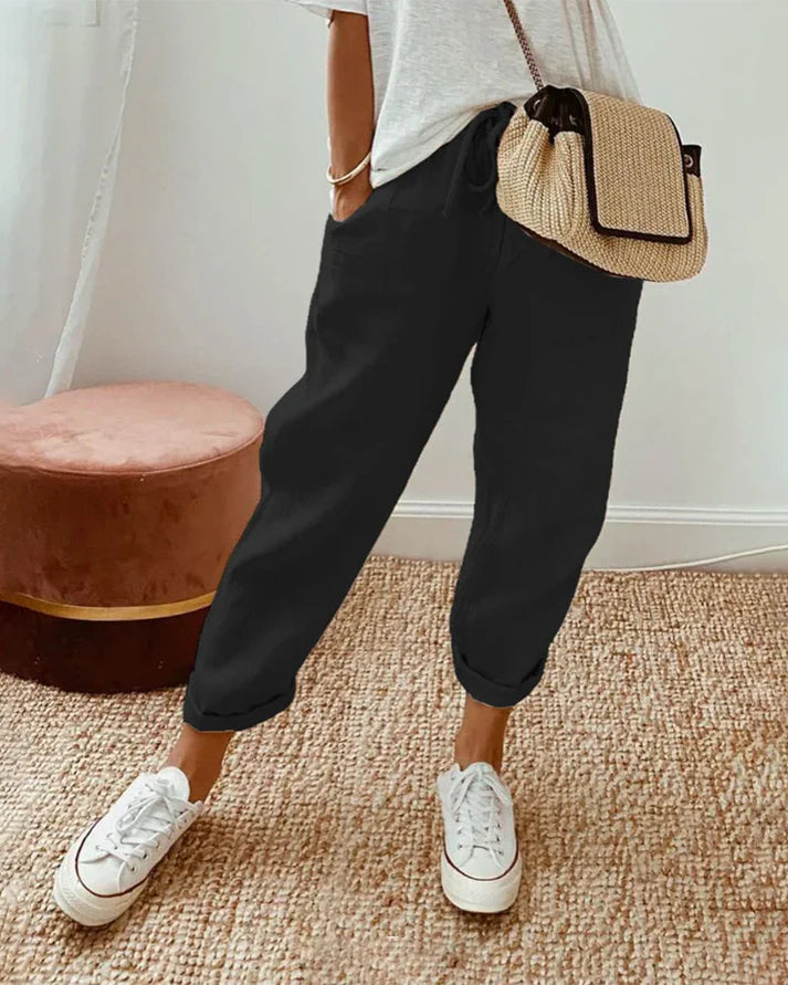 Trousers Black With Solid Weave
