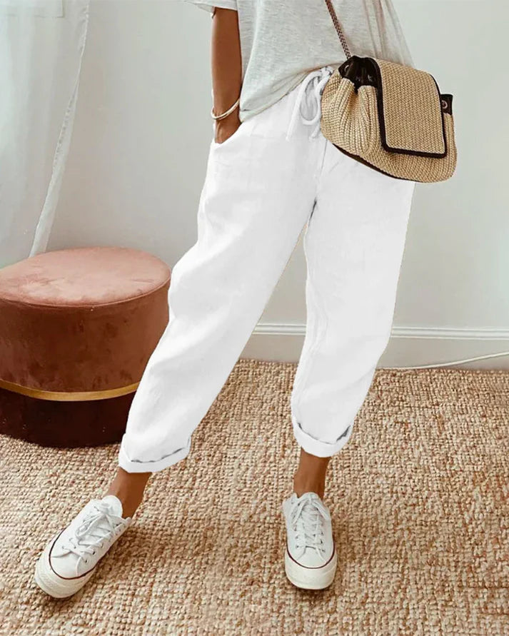 Trousers White With Solid Weave