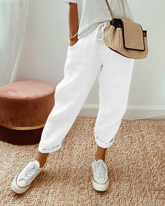 Trousers White With Solid Weave