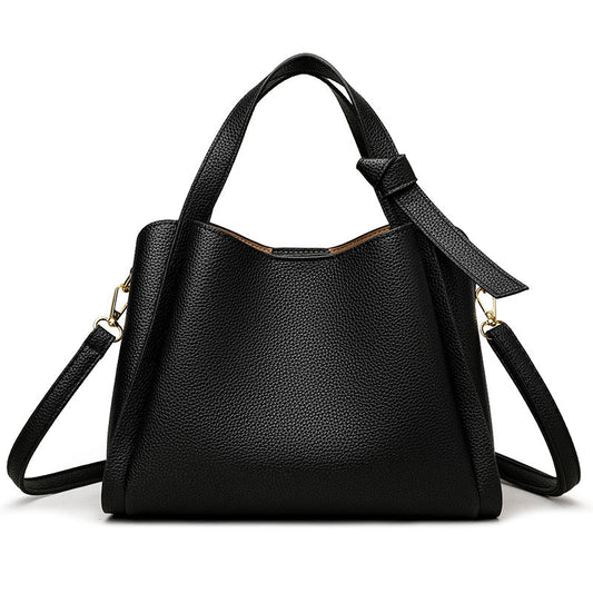 Pebbled Leather Bucket Handbag – Convertible Top Handle & Crossbody Shoulder Bag With Gold