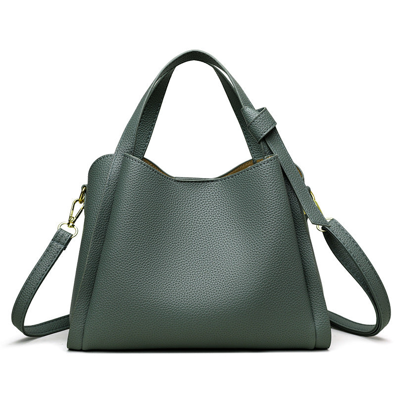 Pebbled Leather Bucket Handbag – Convertible Top Handle & Crossbody Shoulder Bag With Gold