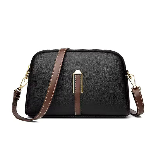Pebbled Leather Shell Crossbody Bag – Two Tone Contrast Strap Shoulder Purse With Gold
