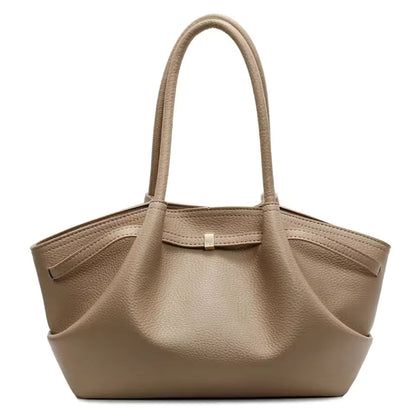 Pebbled Leather Winged Tote Bag – Elegant Bow Clasp Shoulder