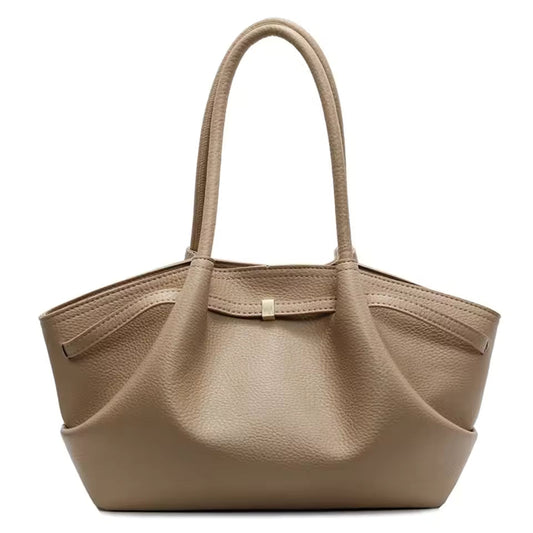 Pebbled Leather Winged Tote Bag – Elegant Bow Clasp Shoulder