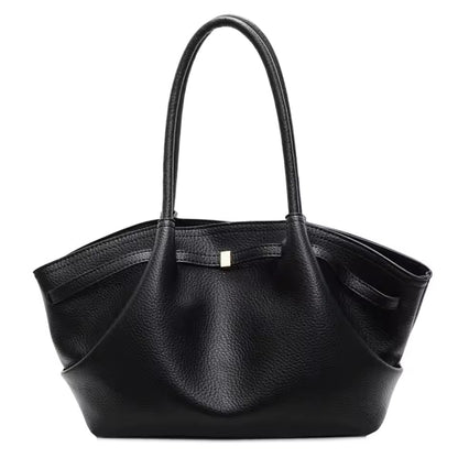 Pebbled Leather Winged Tote Bag – Elegant Bow Clasp Shoulder