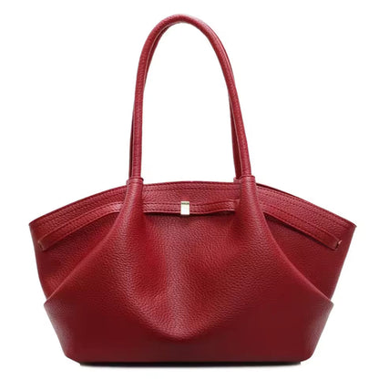 Pebbled Leather Winged Tote Bag – Elegant Bow Clasp Shoulder