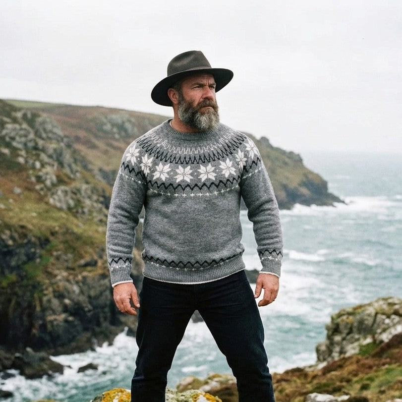 Pewter Grey Nordic Snowflake Yoke Crewneck