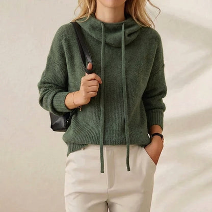 Pine Drawstring Hoodie Forest Green Knit Hooded Sweater