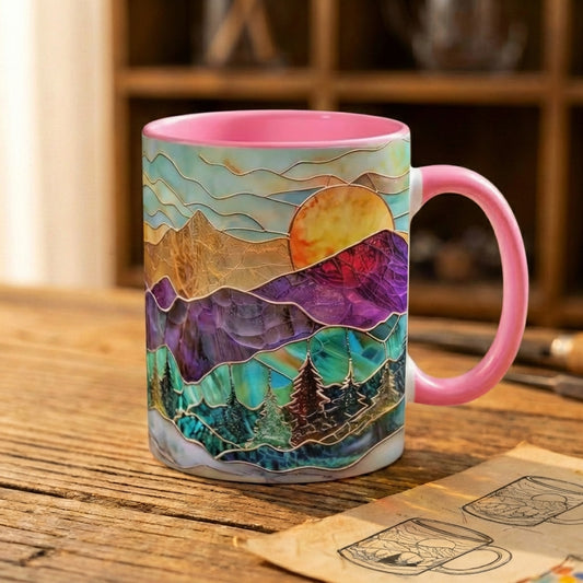 Pink Mountain Sunset Stained Glass Mug