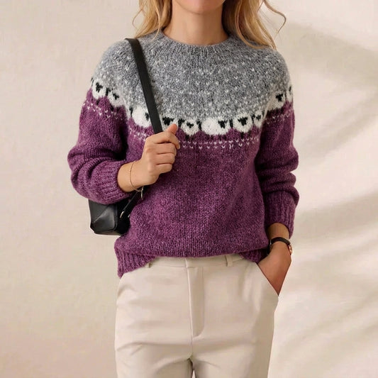 Plum Meadow Sheep Intarsia Colorblock Knit Sweater
