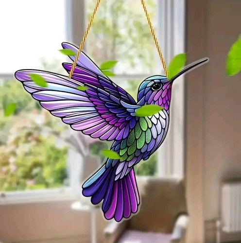 Purple Hummingbird Suncatcher   Layered Wing Design