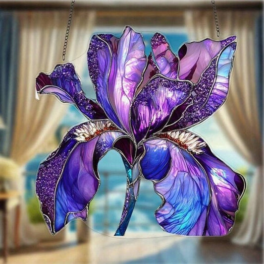 Purple Iris Flower Bloom Suncatcher