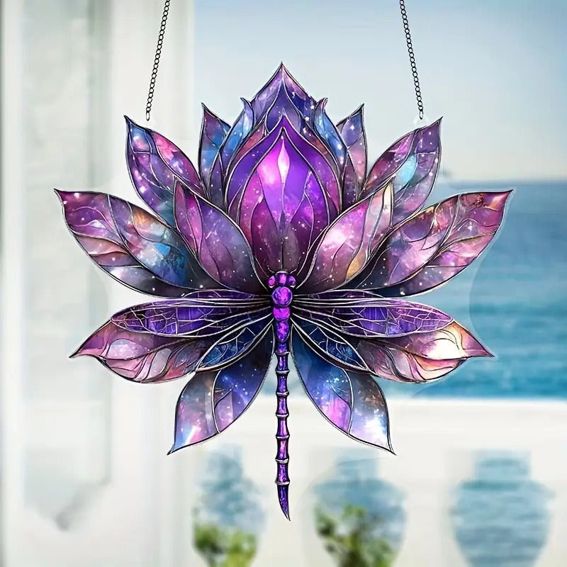 Purple Lotus Dragonfly Suncatcher