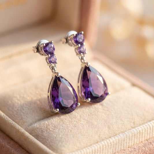 Purple Stone Waterdrop Earrings
