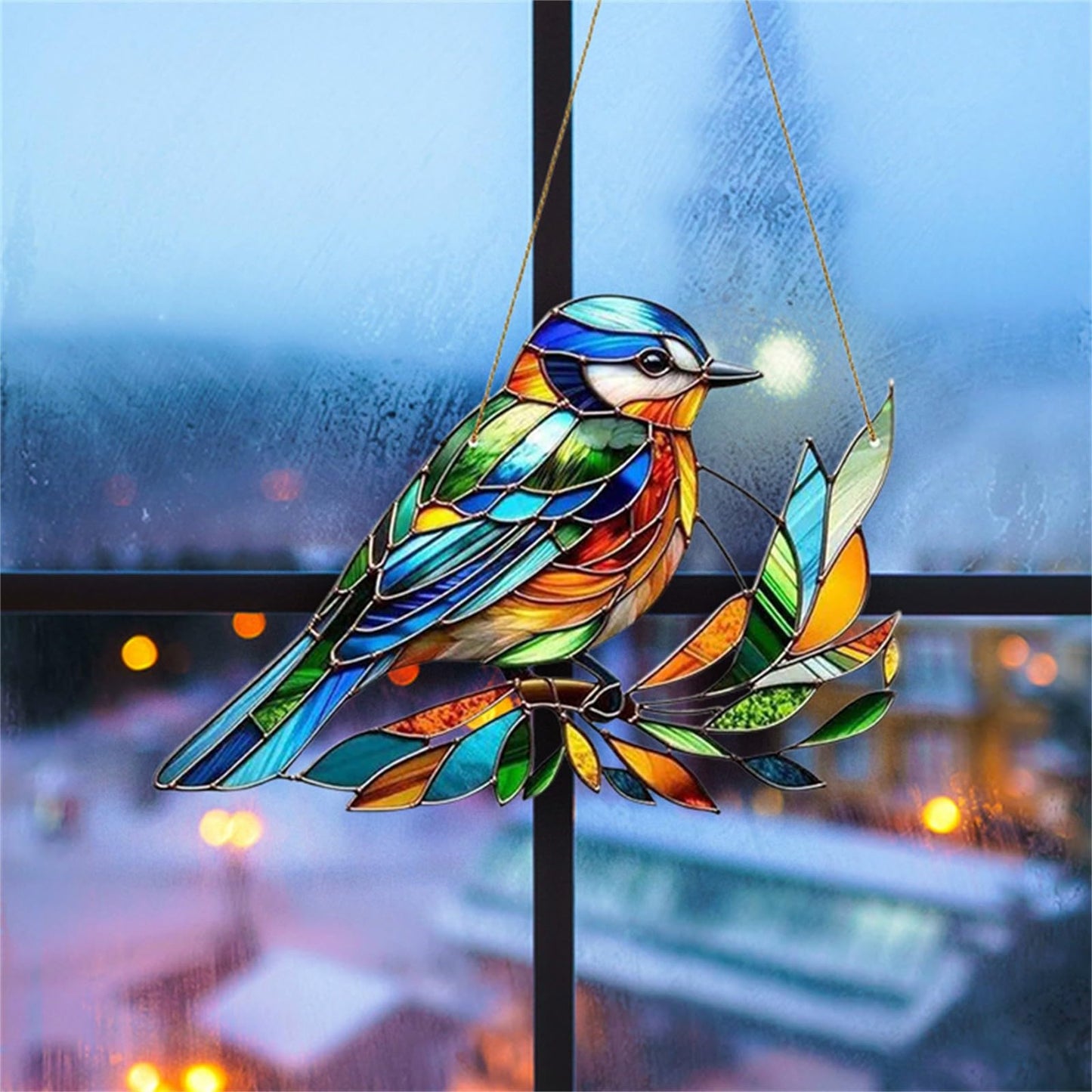 Rainbow Bird Stained Glass Window Ornament