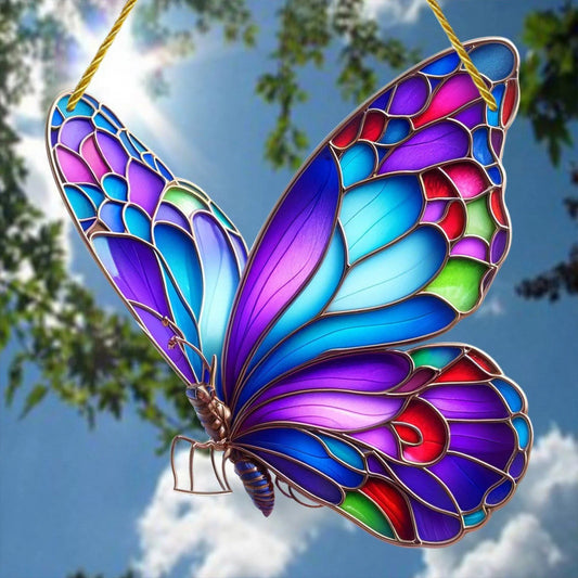 Rainbow Butterfly Suncatcher   Vibrant Stained Glass