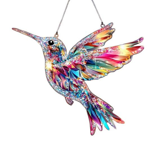 Rainbow Hummingbird Crystal Suncatcher   Glitter
