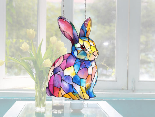 Rainbow Mosaic Bunny Rabbit Suncatcher
