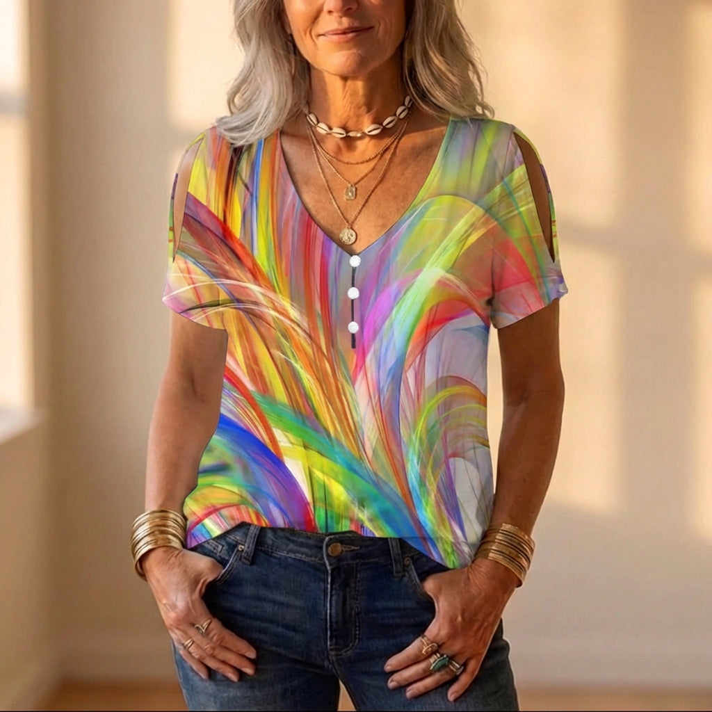 Rayon Shirt With Gradient Rainbow Abstract Print